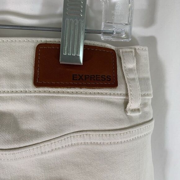 Express Skinny Jeans Women's 12R White Denim High Rise Raw Hem Cotton Blend - Picture 9 of 11